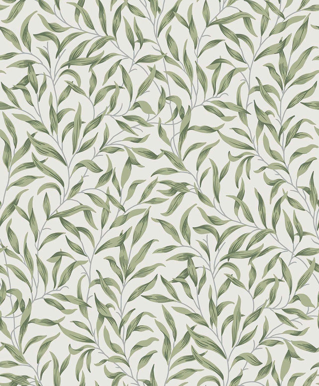 Seabrook Willow Leaves Sprig Green Wallpaper
