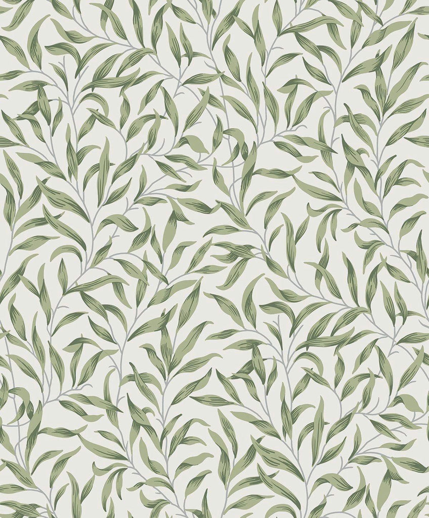Seabrook Willow Leaves Green Wallpaper