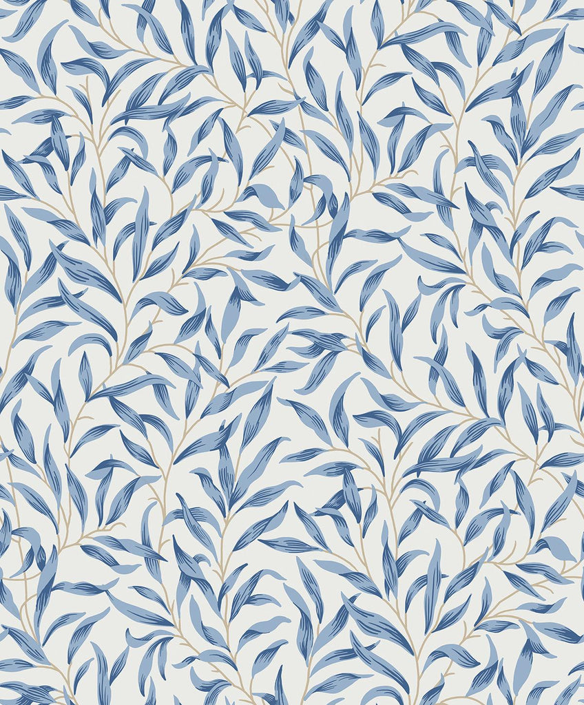 Seabrook Willow Leaves Blue Wallpaper