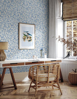 Seabrook Willow Leaves Blue Wallpaper