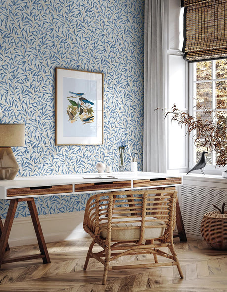 Seabrook Willow Leaves Blue Wallpaper