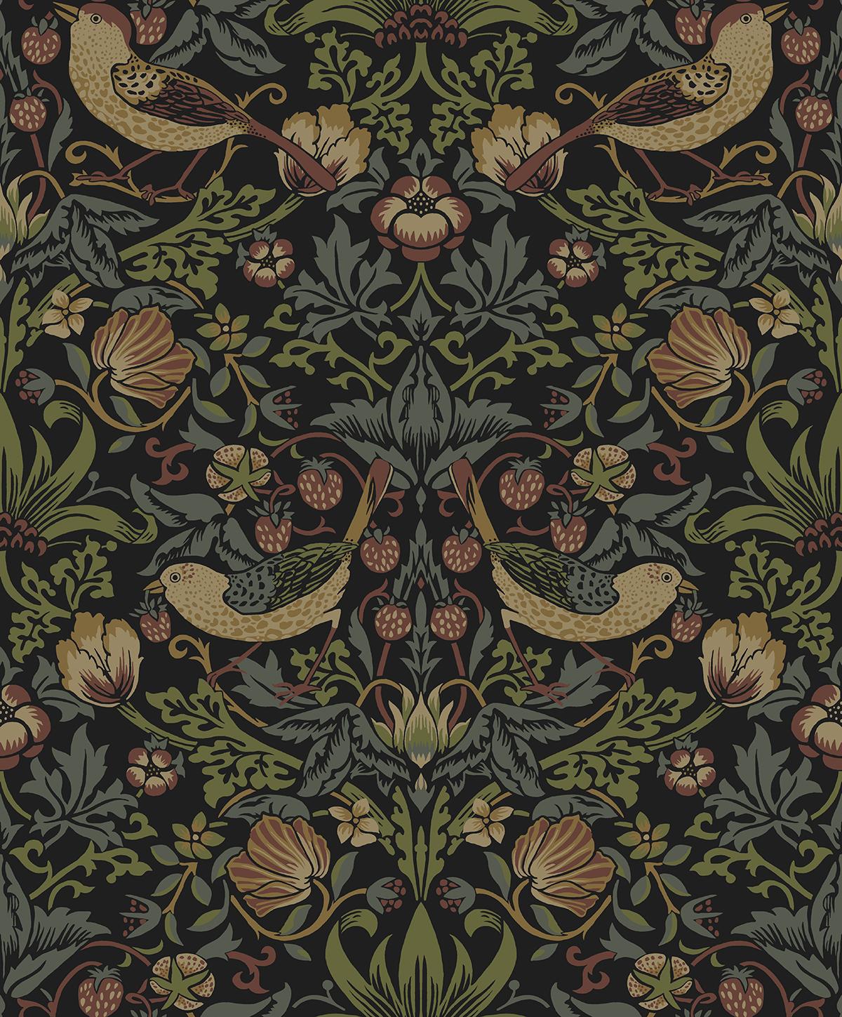 Seabrook Strawberry Meadow Black Wallpaper