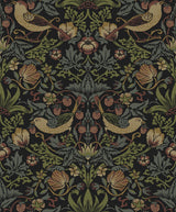 Seabrook Strawberry Meadow Black Wallpaper