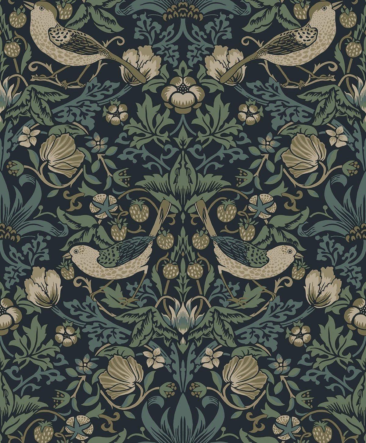 Seabrook Strawberry Meadow Blue Wallpaper