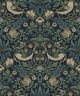 Seabrook Strawberry Meadow Blue Wallpaper