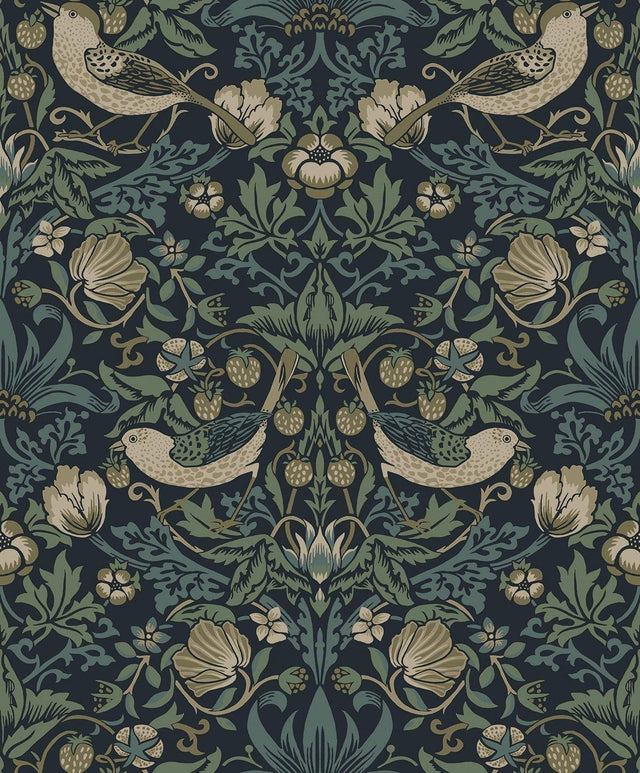 Seabrook Strawberry Meadow Blue Wallpaper