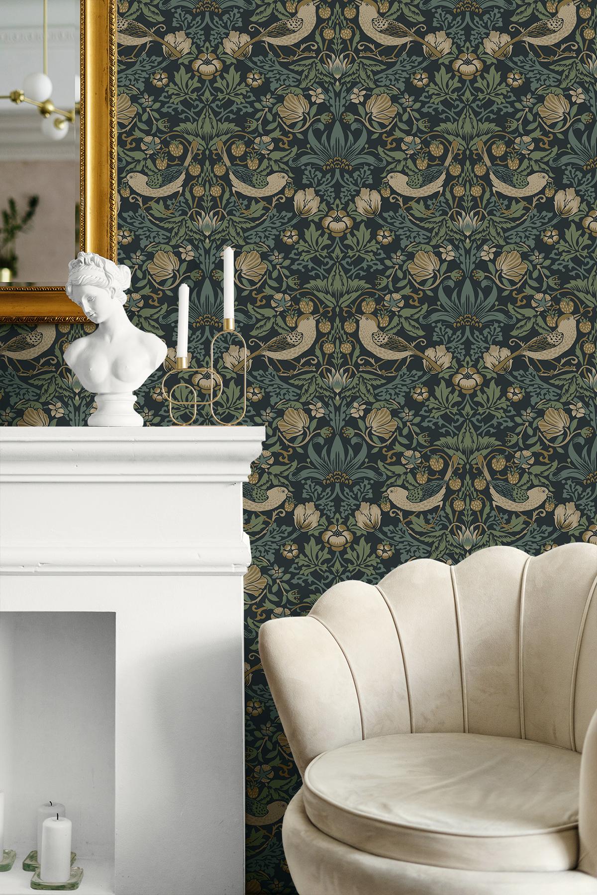 Seabrook Strawberry Meadow Blue Wallpaper