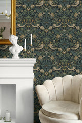 Seabrook Strawberry Meadow Blue Wallpaper