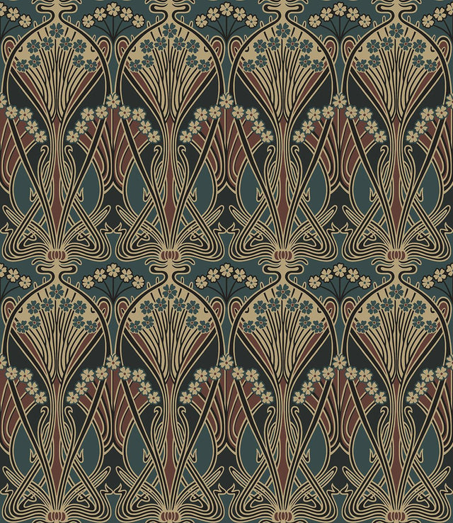 Seabrook Deco Dragonflies Aegean Blue & Clay Wallpaper