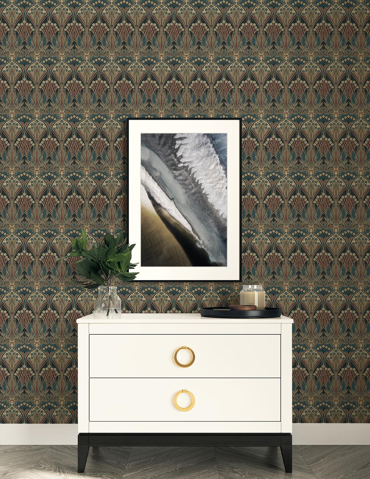 Seabrook Deco Dragonflies Multicolored Wallpaper