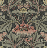 Seabrook Acanthus Floral Prepasted Charcoal & Rosewood Wallpaper
