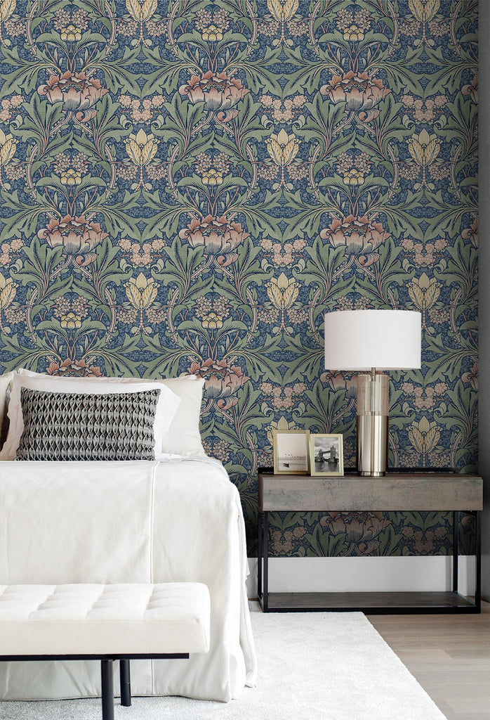 Seabrook Acanthus Floral Prepasted Blue Wallpaper