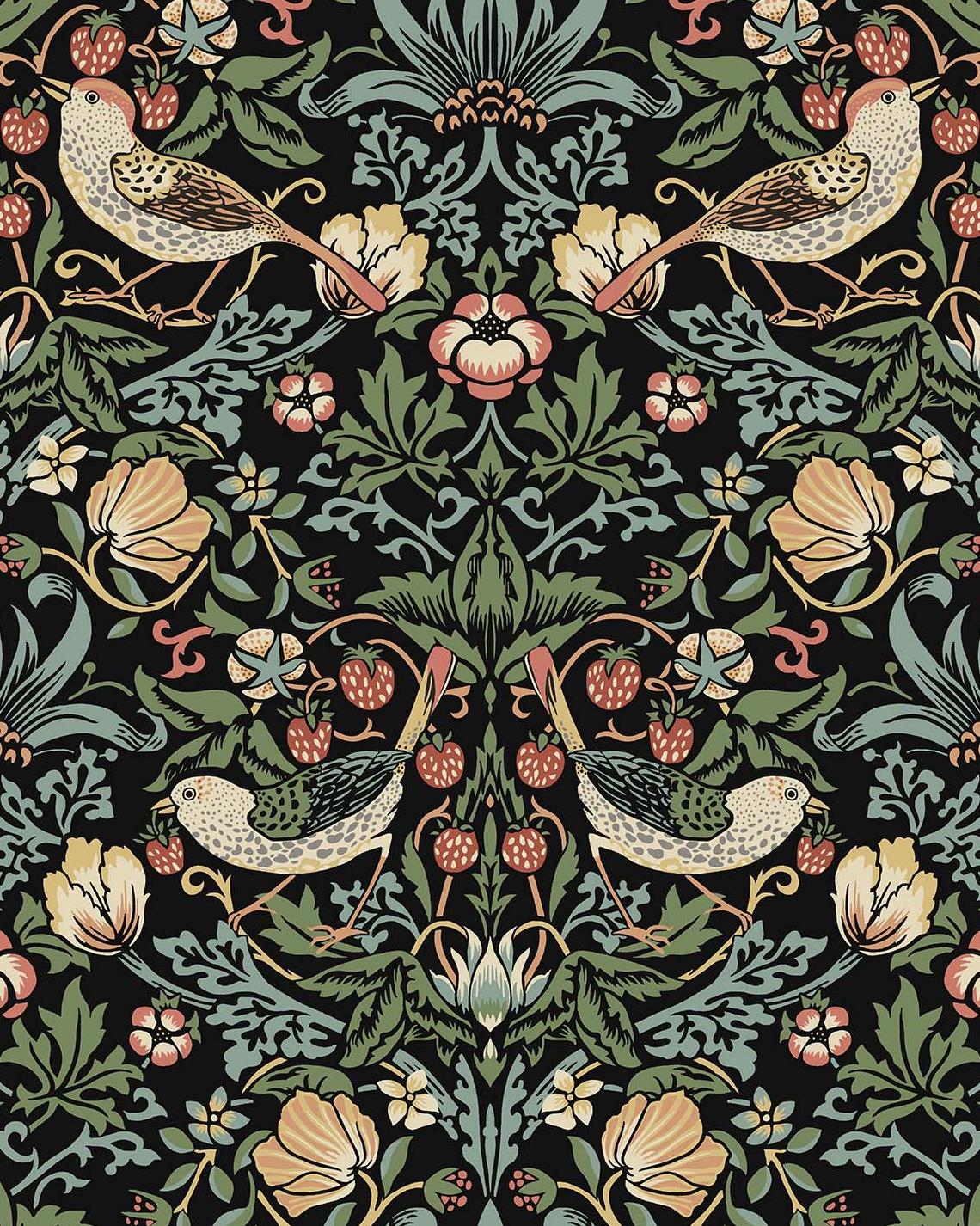 Seabrook Fragaria Garden Prepasted Ebony Wallpaper