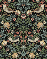 Seabrook Fragaria Garden Prepasted Ebony Wallpaper
