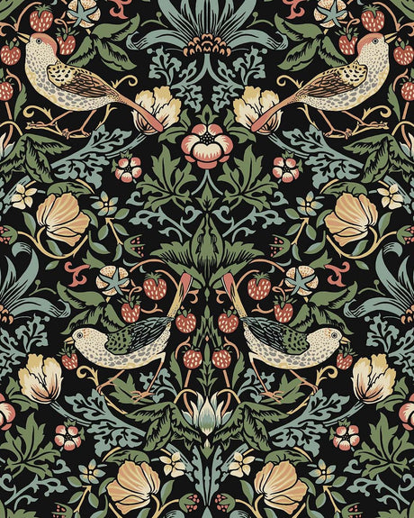 Seabrook Fragaria Garden Prepasted Ebony Wallpaper