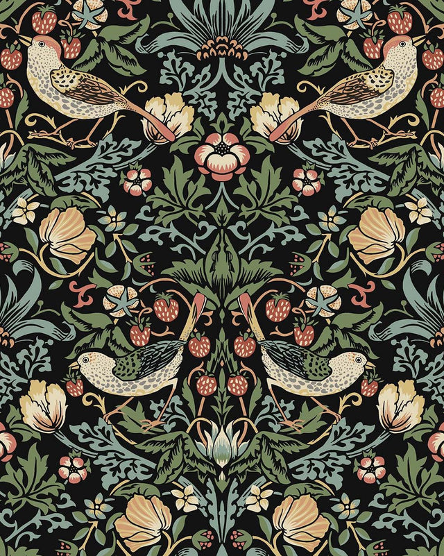 Seabrook Fragaria Garden Prepasted Ebony Wallpaper