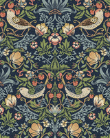 Seabrook Fragaria Garden Prepasted Midnight Blue Wallpaper
