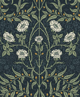 Seabrook Stenciled Floral Prepasted Navy & Sage Wallpaper