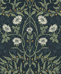 Seabrook Stenciled Floral Prepasted Navy & Sage Wallpaper