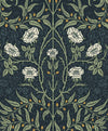 Seabrook Stenciled Floral Prepasted Navy & Sage Wallpaper