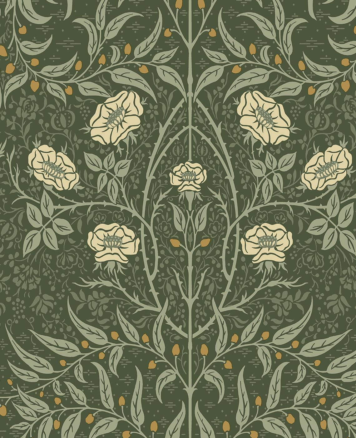 Seabrook Stenciled Floral Prepasted Evergreen Wallpaper