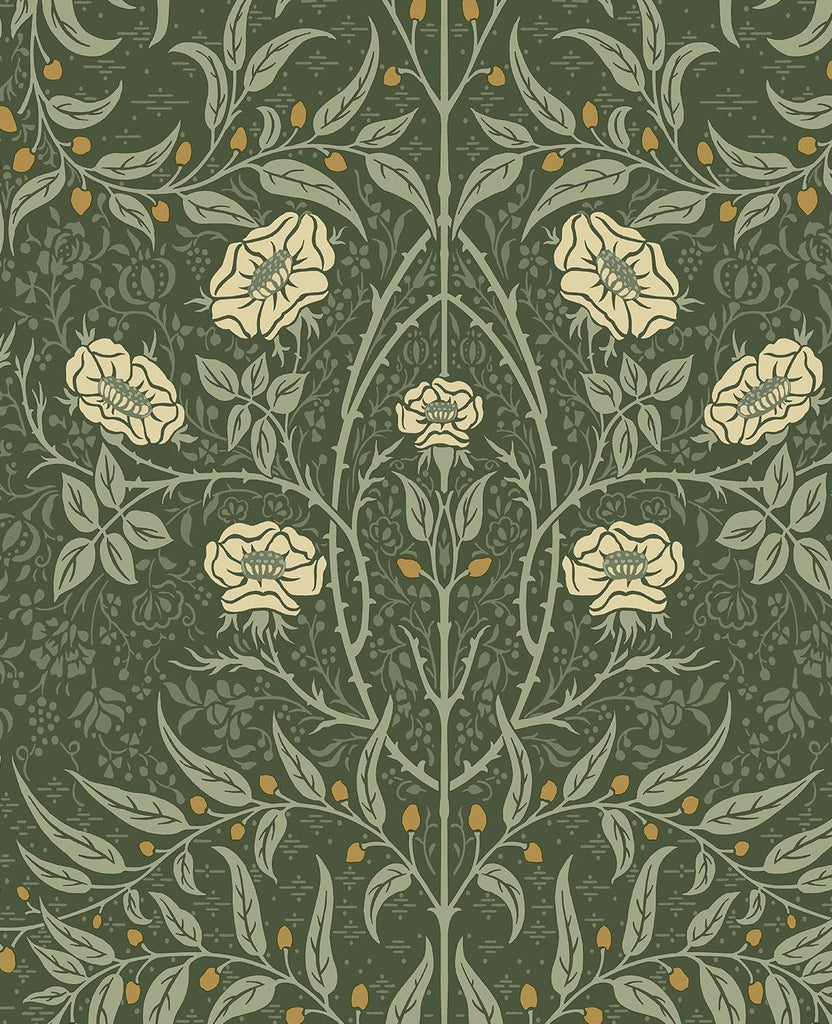 Seabrook Stenciled Floral Prepasted Green Wallpaper