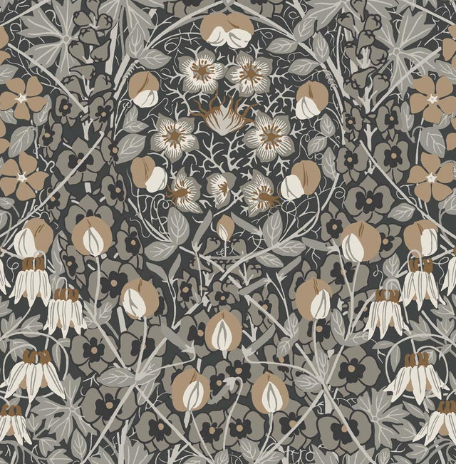Seabrook Tulip Garden Prepasted Wrought Iron & Chamois Wallpaper