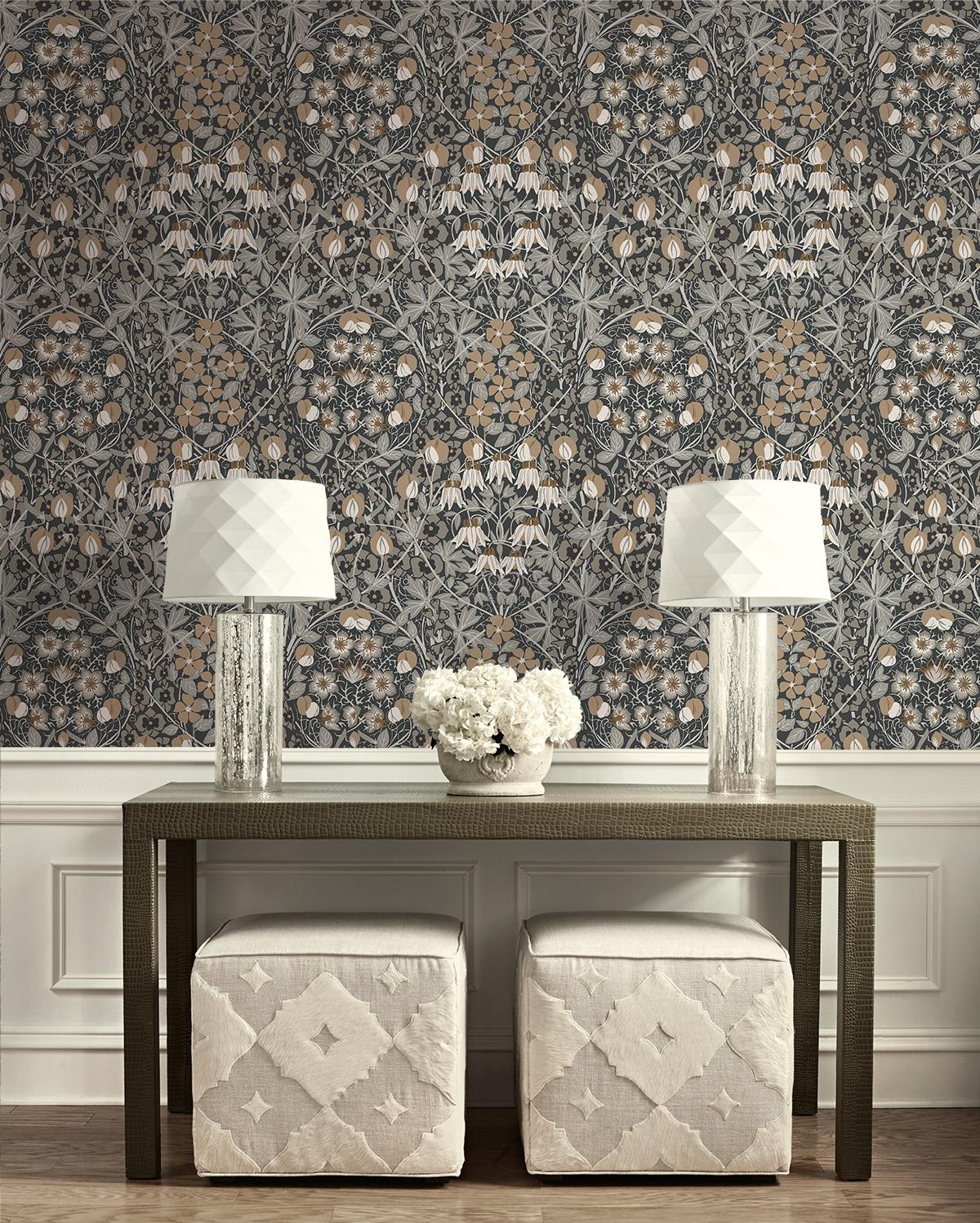 Seabrook Tulip Garden Prepasted Grey Wallpaper