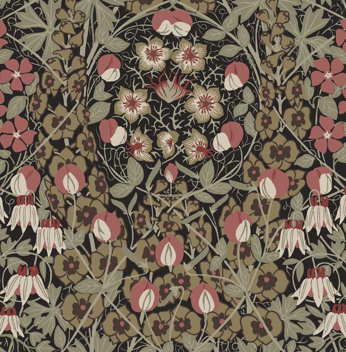 Seabrook Tulip Garden Prepasted Ebony & Red Clay Wallpaper