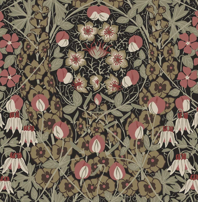 Seabrook Tulip Garden Prepasted Ebony & Red Clay Wallpaper