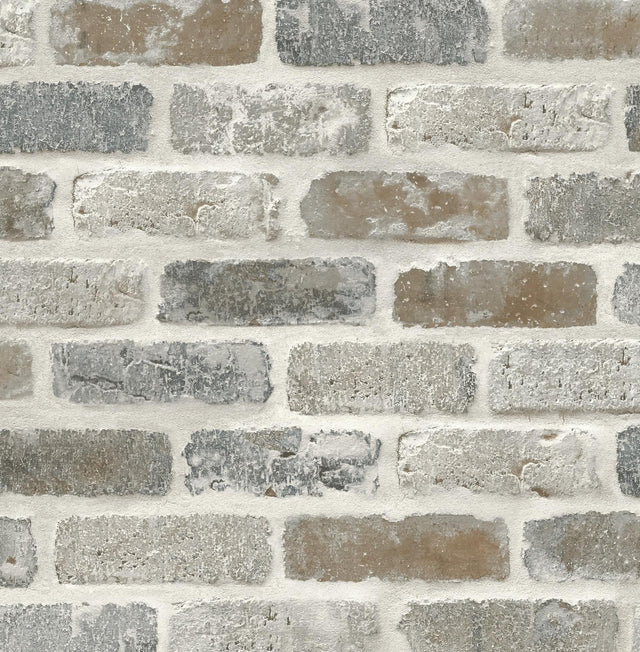 Seabrook Washed Faux Brick Prepasted Neutral Wallpaper