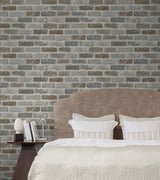 Seabrook Washed Faux Brick Prepasted Grey Wallpaper