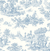 Seabrook Chateau Toile Prepasted Blue Bell Wallpaper