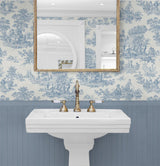 Seabrook Chateau Toile Prepasted Blue Wallpaper