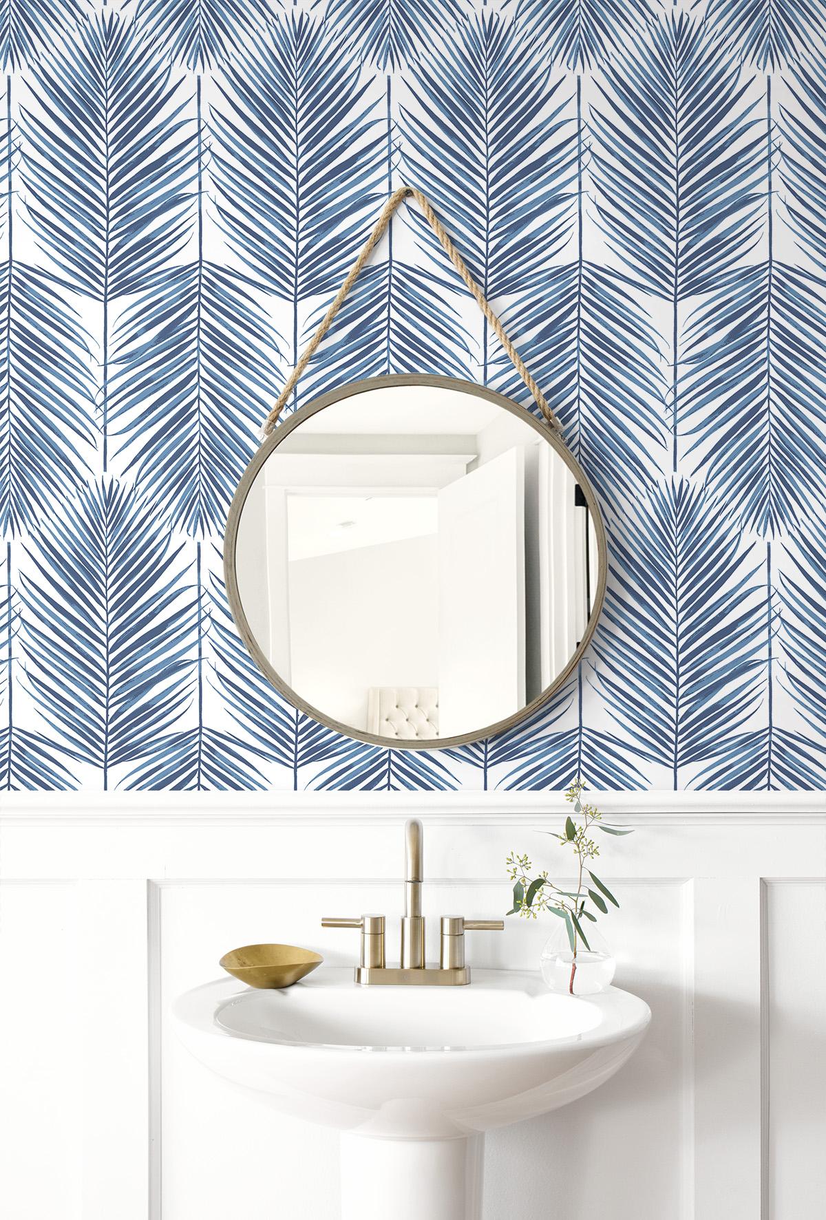Seabrook Paradise Palm Prepasted Blue Wallpaper