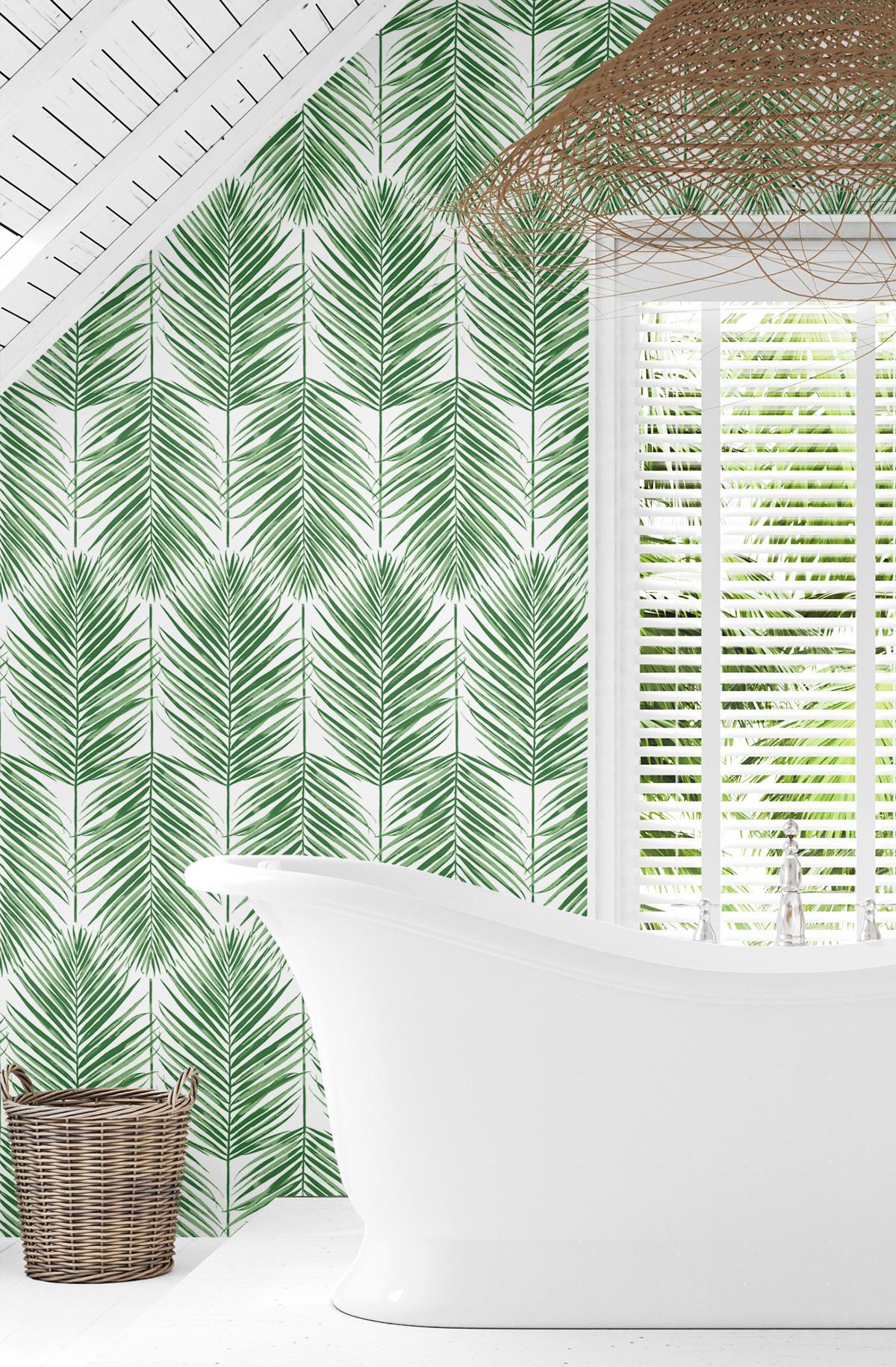 Seabrook Paradise Palm Prepasted Green Wallpaper
