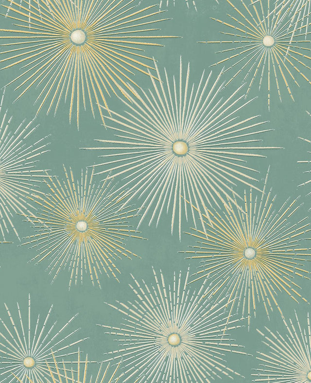 Seabrook Starburst Geo Prepasted Teal & Gold Wallpaper