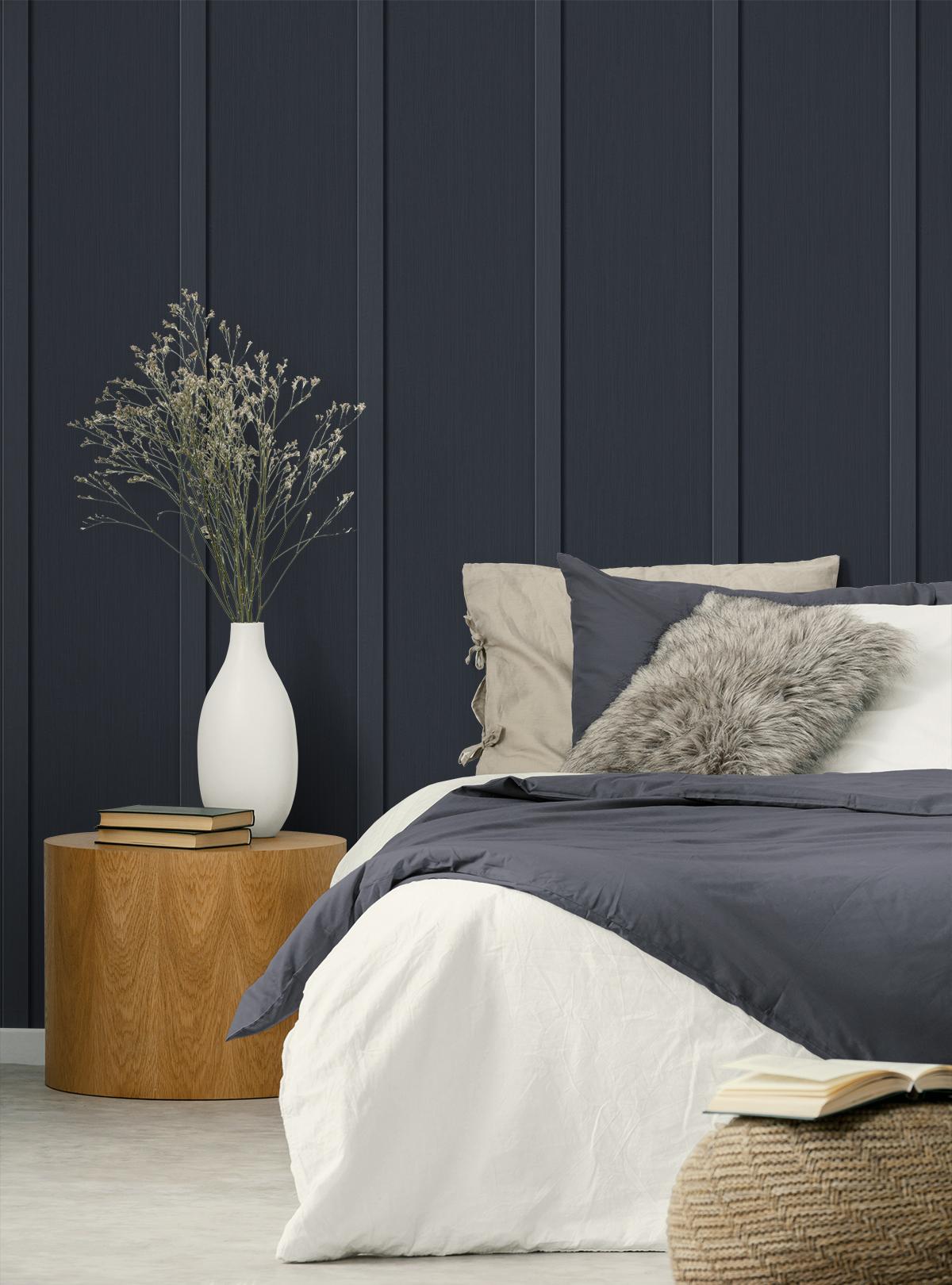 Seabrook Faux Board and Batten Prepasted Blue Wallpaper