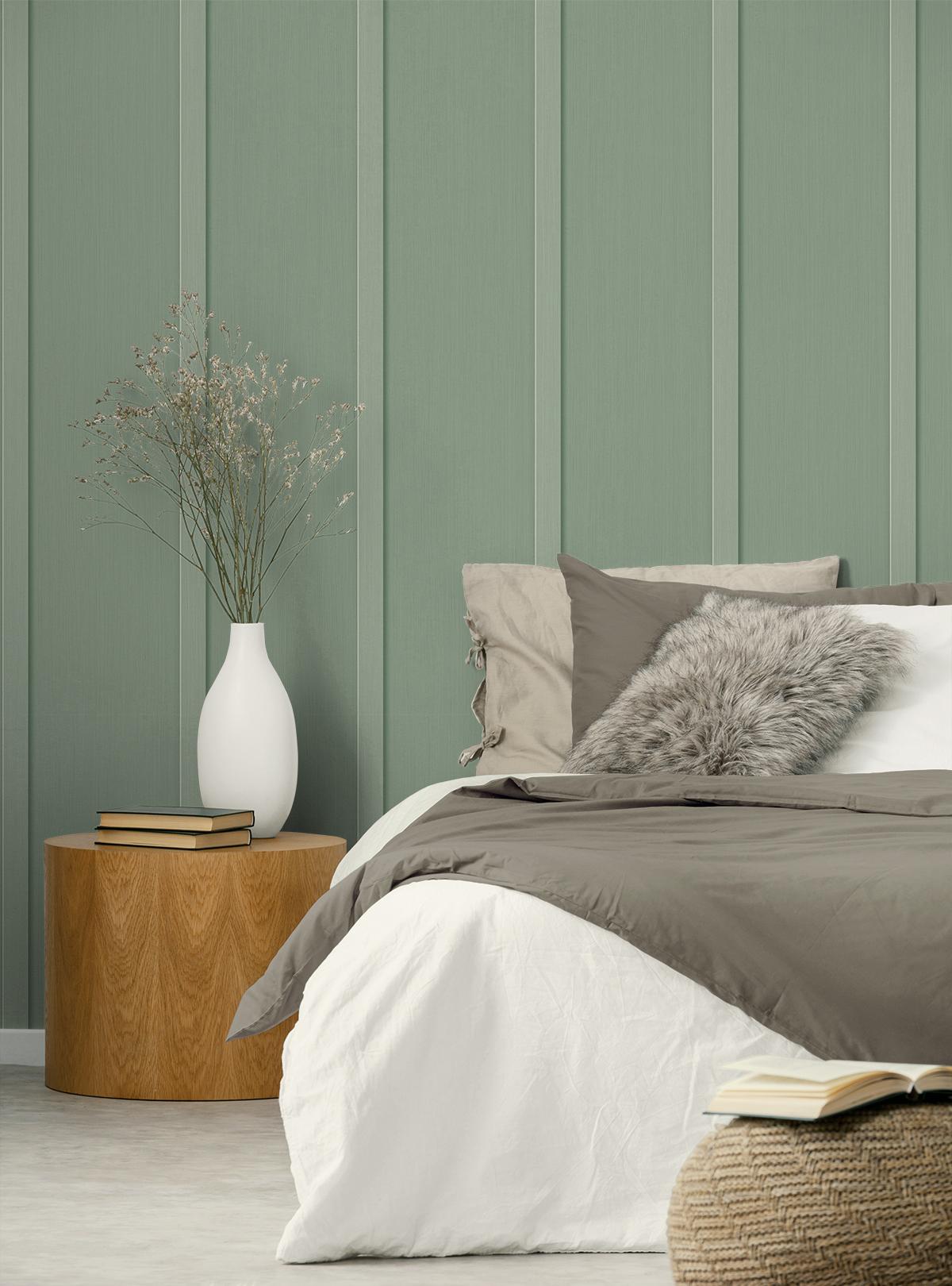 Seabrook Faux Board and Batten Prepasted Green Wallpaper