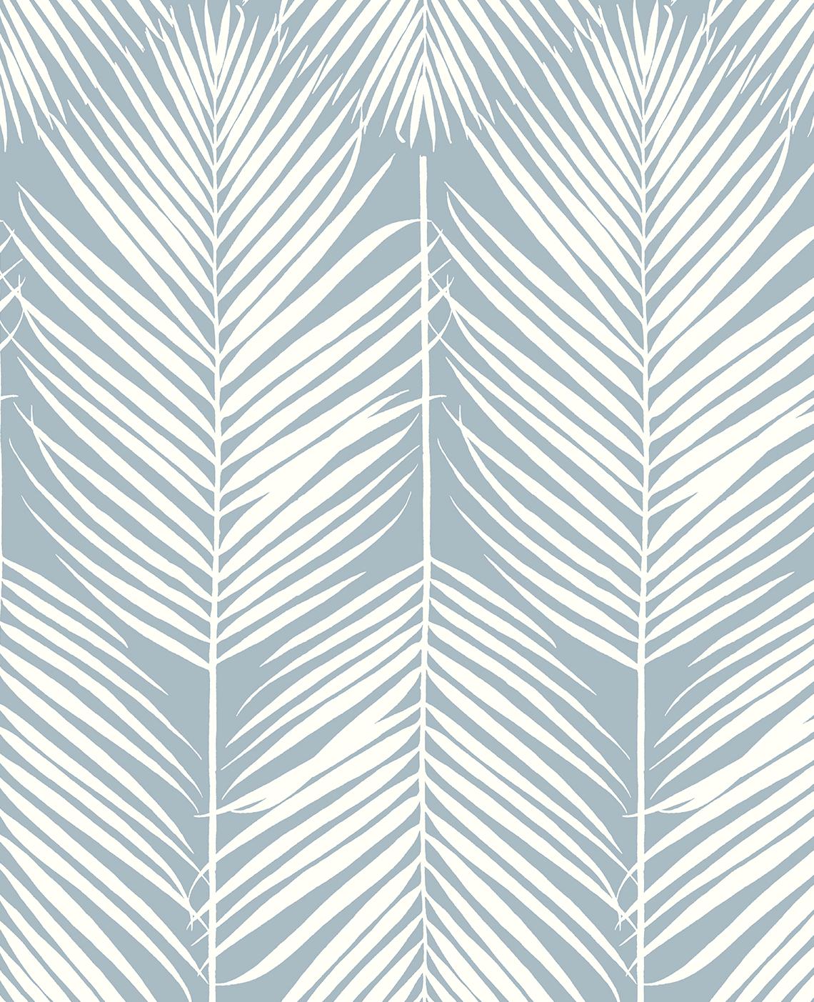 Seabrook Palm Silhouette Prepasted Light Blue Wallpaper