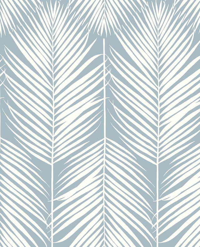 Seabrook Palm Silhouette Prepasted Light Blue Wallpaper