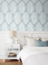 Seabrook Palm Silhouette Prepasted Blue Wallpaper
