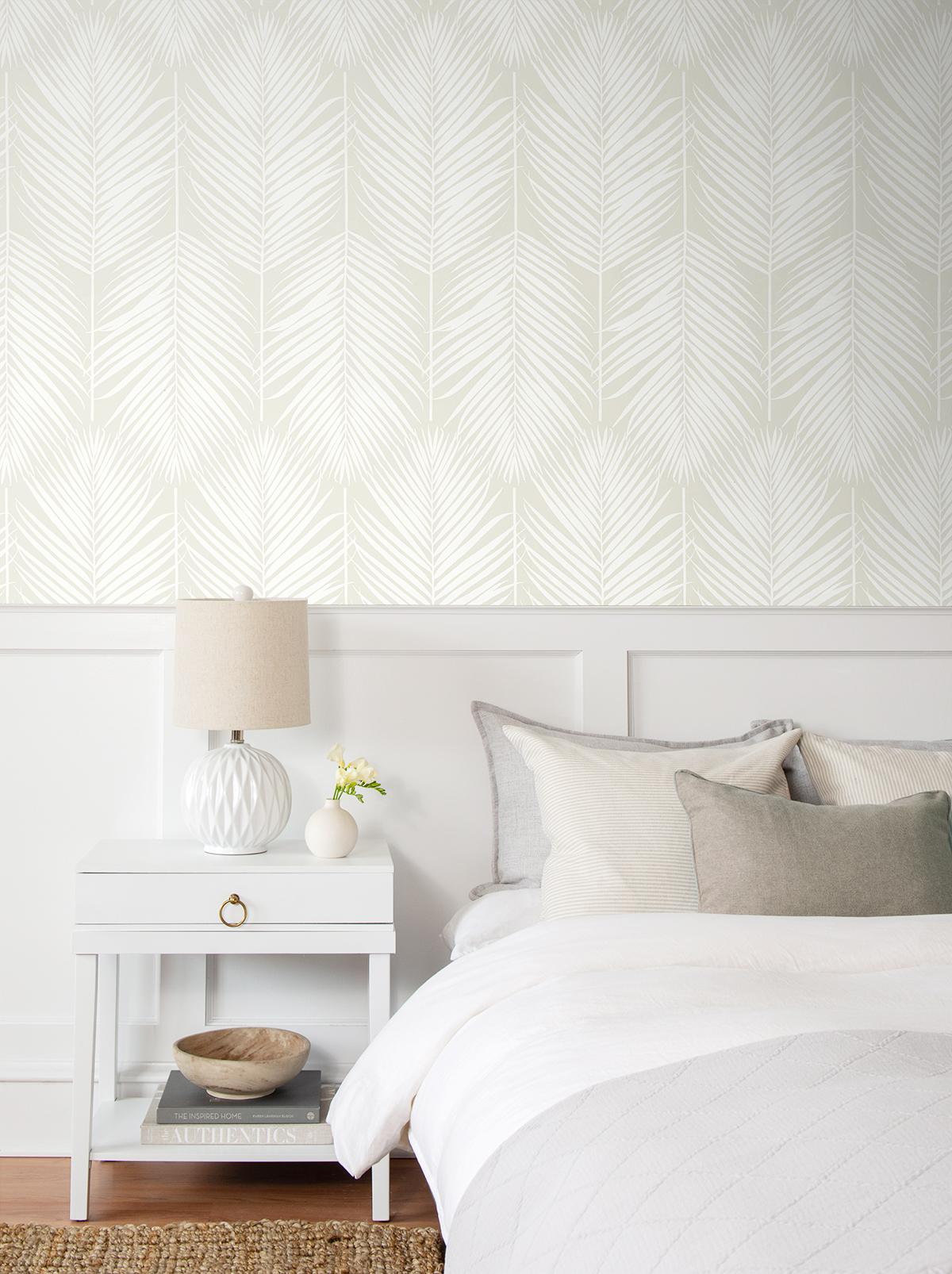 Seabrook Palm Silhouette Prepasted Beige Wallpaper