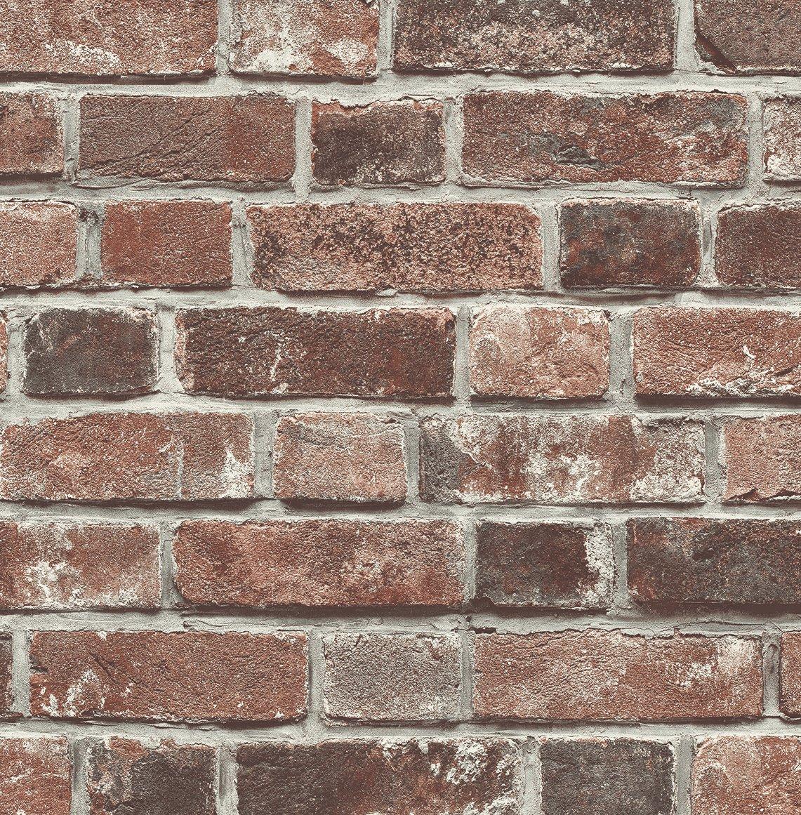 Seabrook Faux Red Brick Prepasted Red & Charcoal Wallpaper