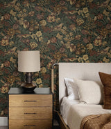 Seabrook Bird Floral Prepasted Brown Wallpaper