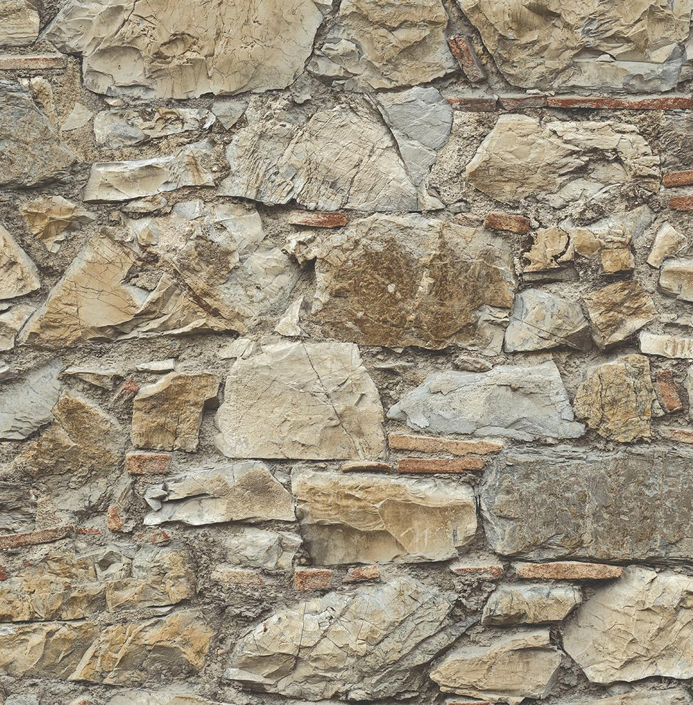 Seabrook Faux Stone Wall Prepasted Brown Wallpaper