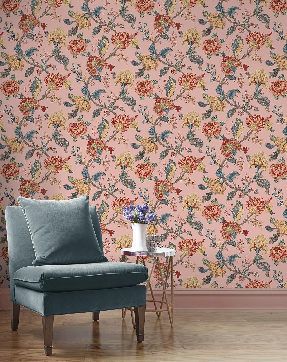Seabrook Lana Jacobean Pink Wallpaper