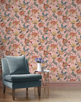 Seabrook Lana Jacobean Pink Wallpaper