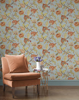 Seabrook Lana Jacobean Blue Wallpaper