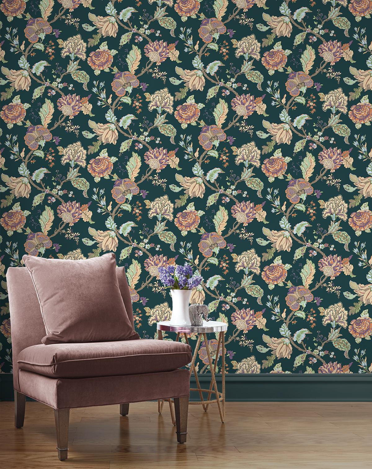 Seabrook Lana Jacobean Green Wallpaper